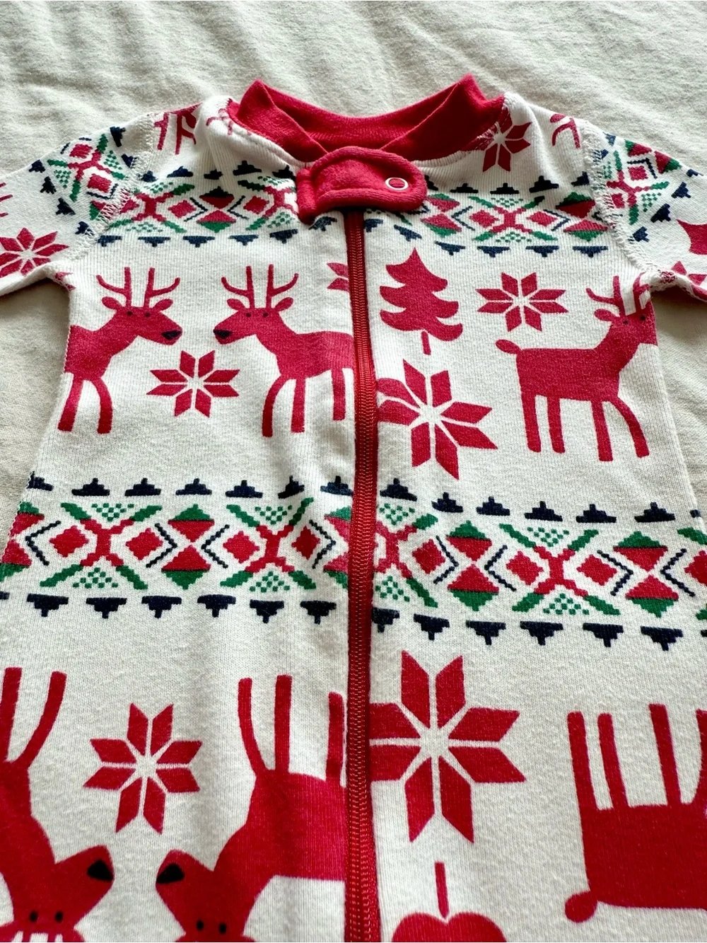 Hanna Andersson Organic Cotton Zip Sleeper 0-3M Fair Isle Dear Deer Christmas